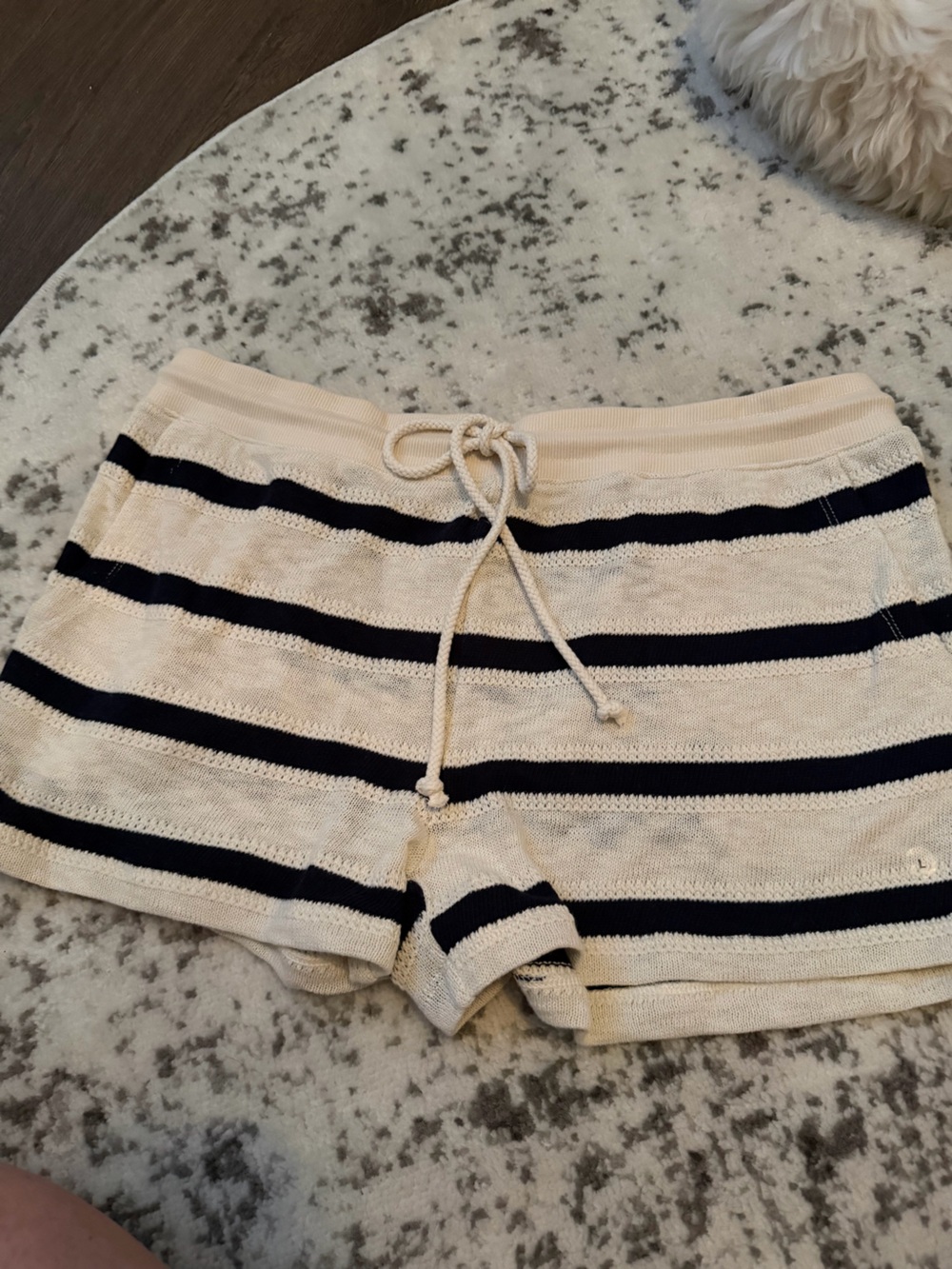 American Eagle Striped Knit Sweater - Cream and Navy Sorts